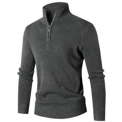 Mens Minimalist Casual Half-zip Turtleneck Sweater