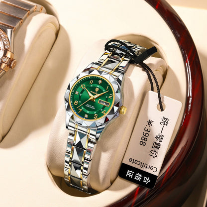Waterproof Luminous Dual-Date Womens Quartz Watch