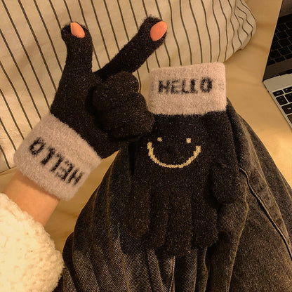 Winter Fingerless Knitted Gloves Touchscreen Warm Windproof