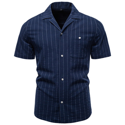 Cotton Cuban-collar Striped Shirt For Men