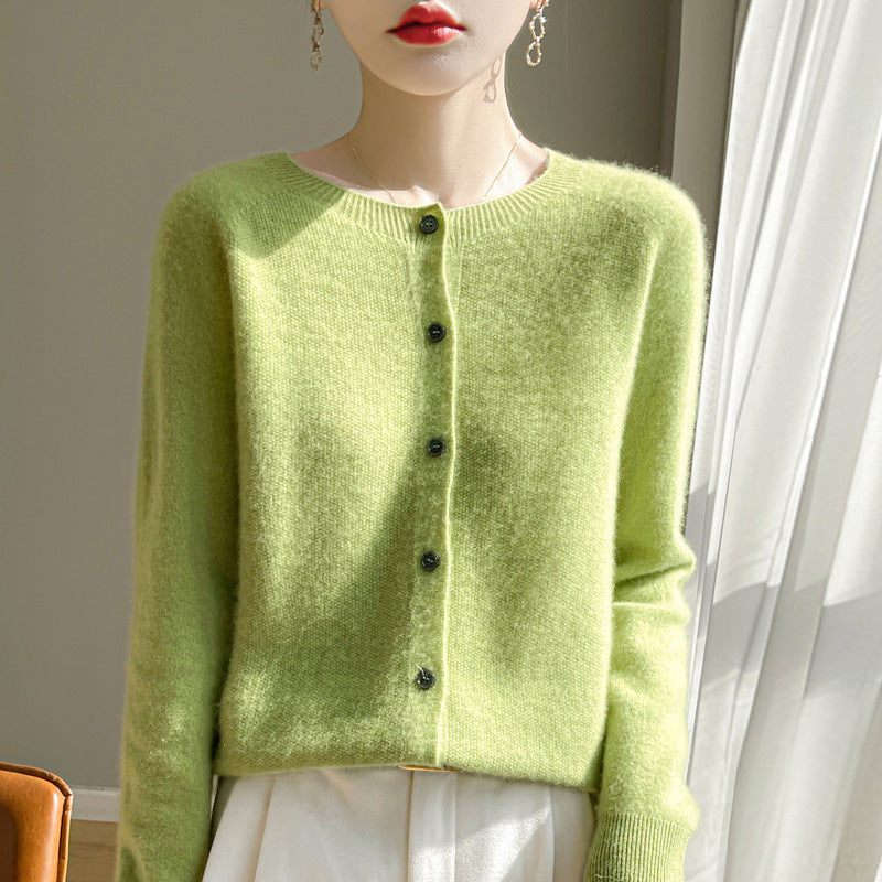 Andy Velvet Osmanthus Knit Round-Neck Cardigan