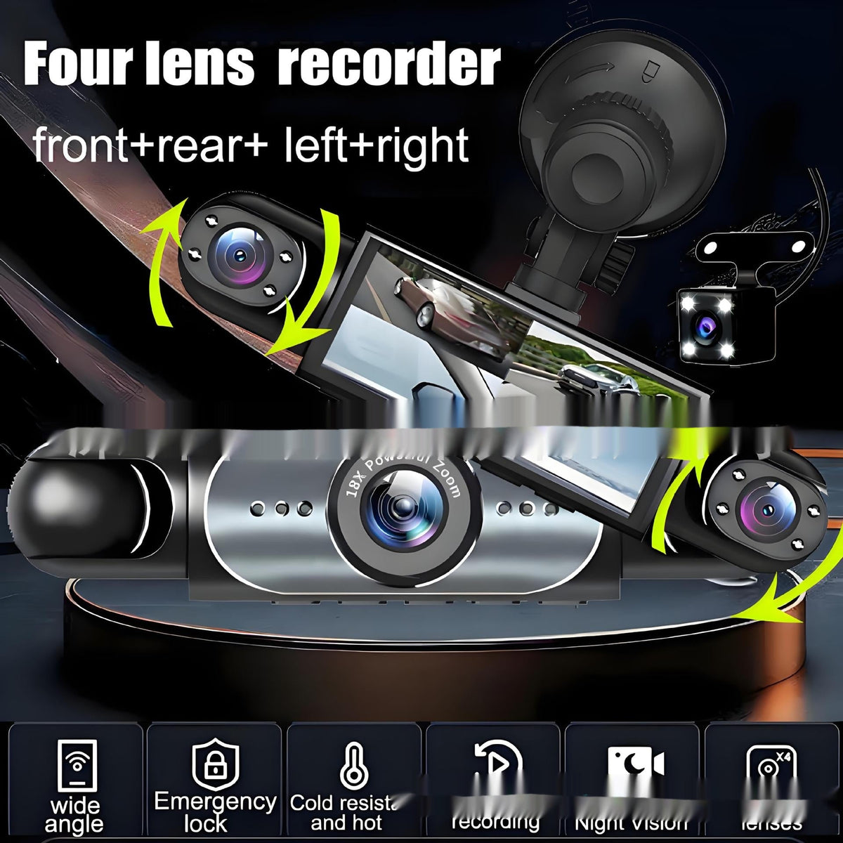 Four-lens Surveillance Dash Cam HD With Rearview Camera