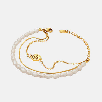 Titanium Steel Three-Layered Pearl Bracelet for Women