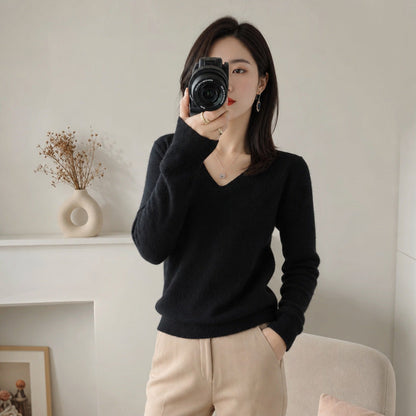 Women's V-neck Long-sleeve Pullover Knit Sweater