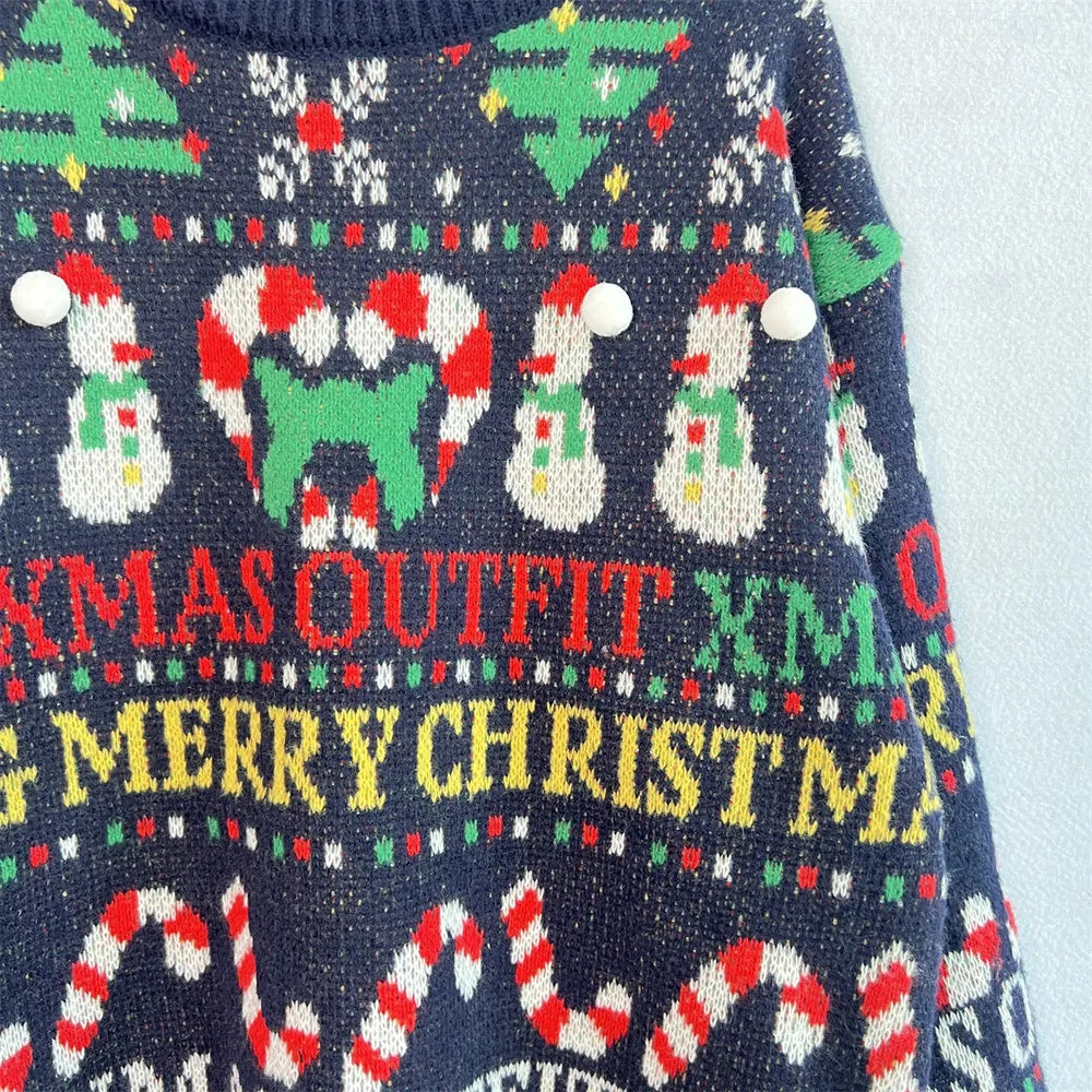 Christmas Pattern Round Neck Long Sleeve Sweater