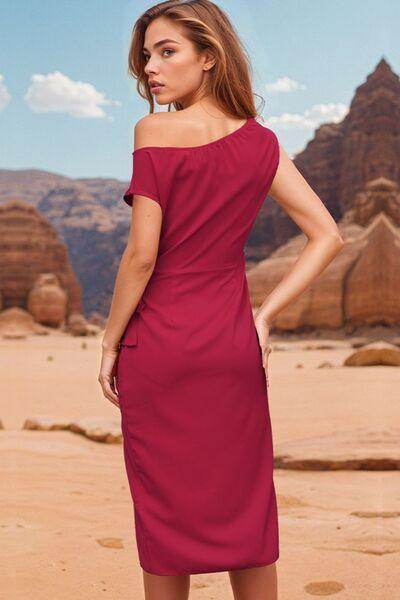 Perfee Tied Single Shoulder Short Sleeve Dress for Women