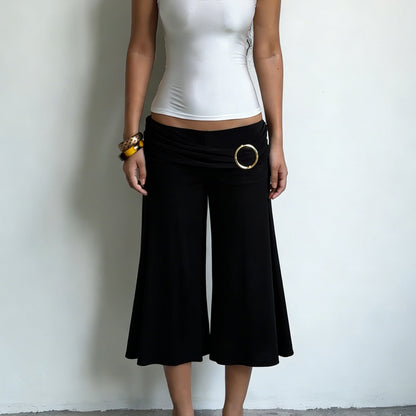 Women's Pleated Metal-Button Flared Low-Waist Cropped Pants