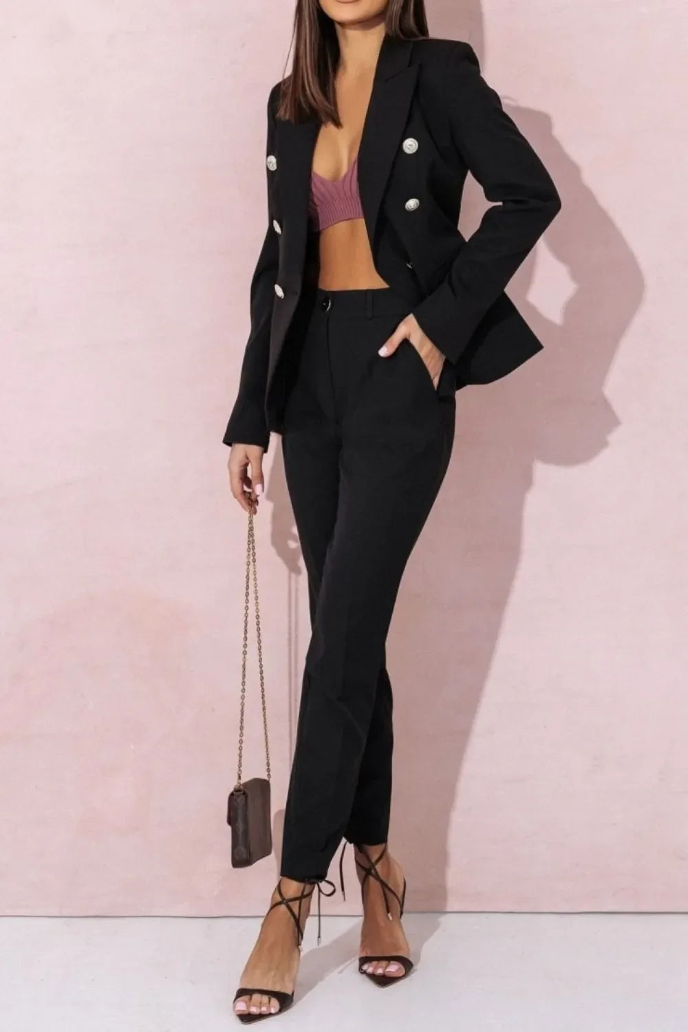 Full Size Lapel Collar Long Sleeve Blazer and Pants Set Plus Size