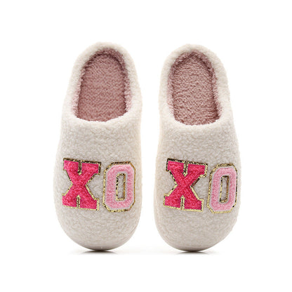 Warm Grid Letter Cotton Women's Slippers