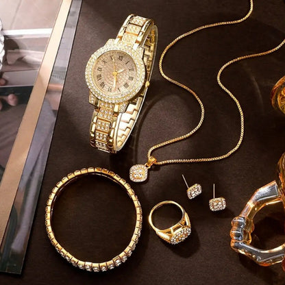 Ladies' High-end Watch With Diamond Studded Full Diamond Steel Linked List
