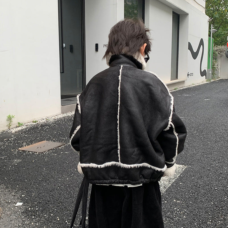Boy's Leather Jacket Fleece Padded Coat Autumn And Winter Clothing