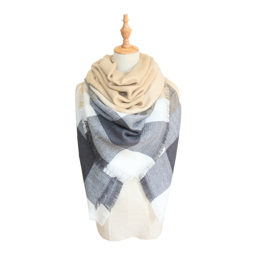 Plaid-print Versatile Neck Scarf Shawl