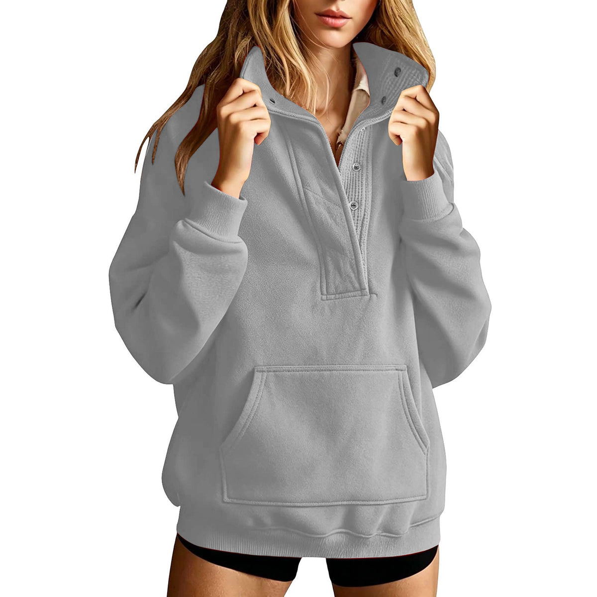 Women's Loose Solid Color Long Sleeved Sweatshirt With Pockets