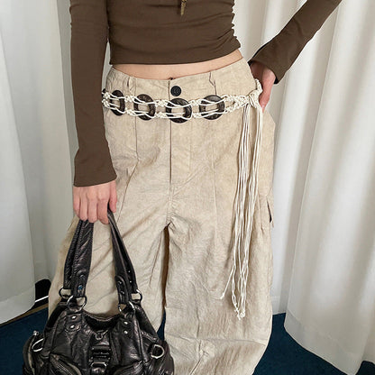 Retro Ethnic Style Hand-woven Ring Waist Strap Women