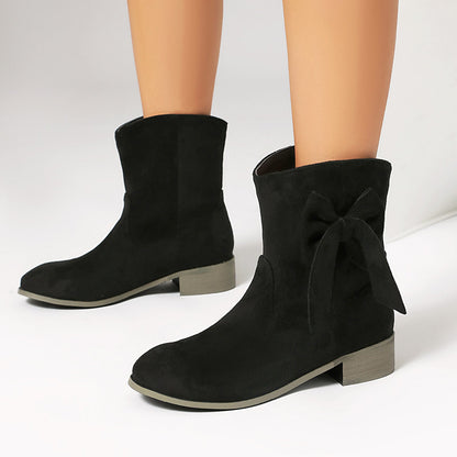 Low Heel Suede Large Size Sweet Bow Casual Boots