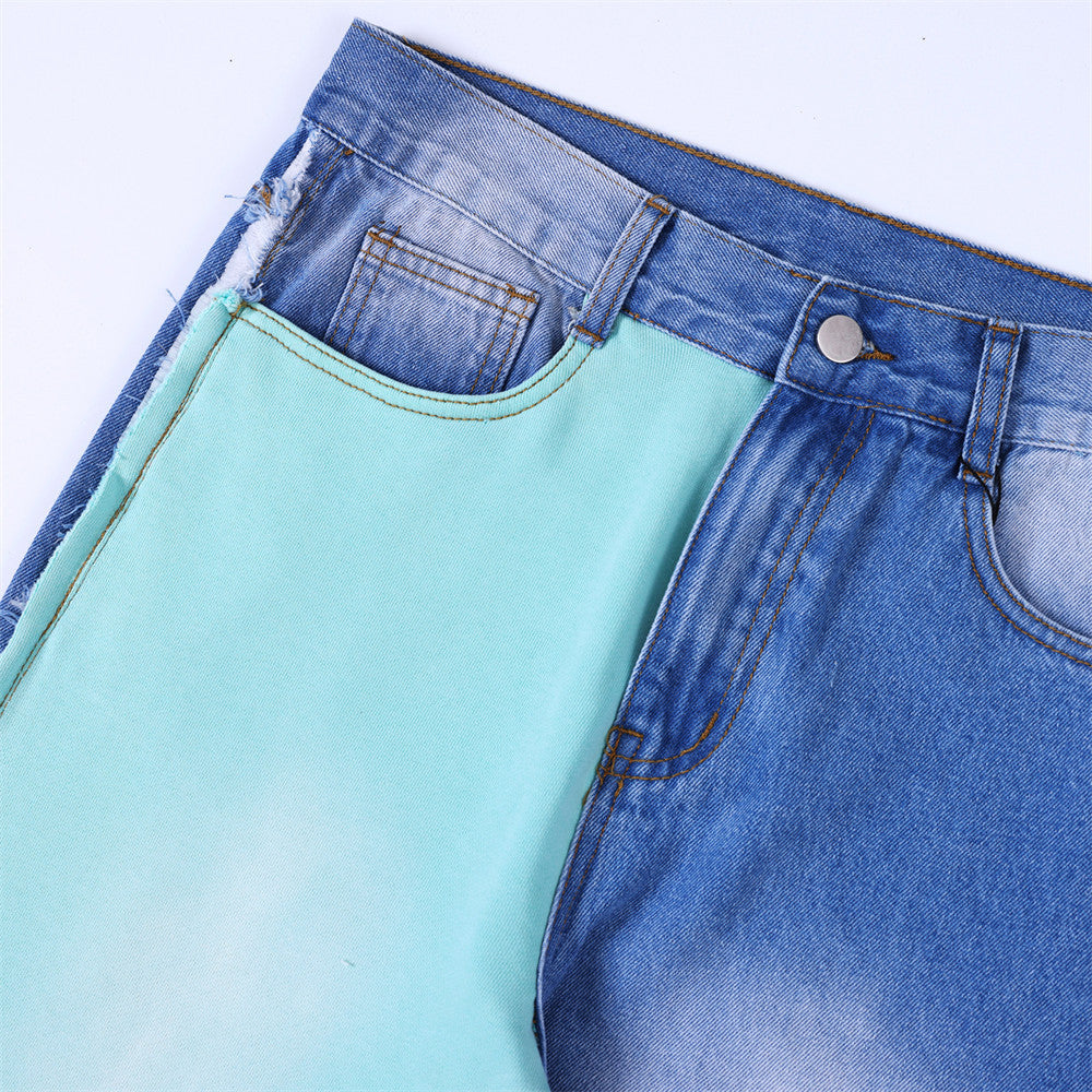 Color Contrast Patchwork Jeans For Men