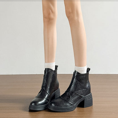 Black Retro High-heeled Ankle Boots For Petite Women