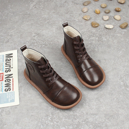 Women's Fleece-lined Lace-up Round-toe Ankle Boots