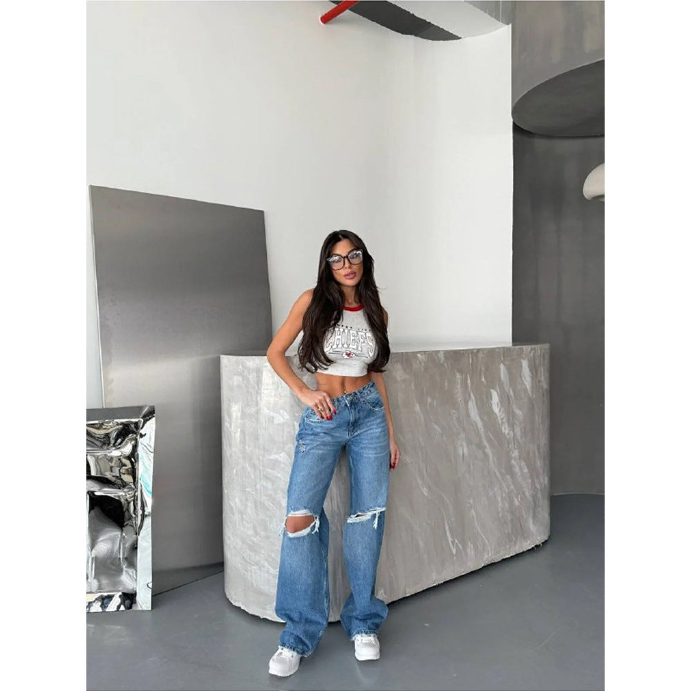 American-style Distressed Design-forward Jeans