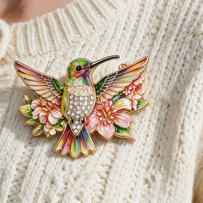 Retro Bird And Floral Enamel Brooch Subtly Luxurious For The Commute