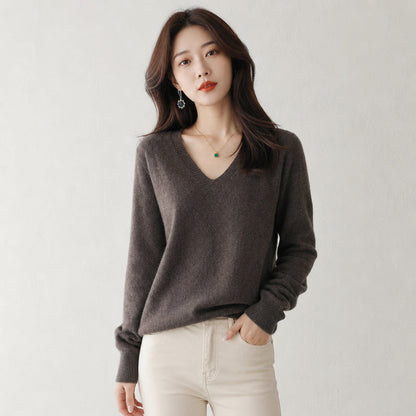 Women's V-neck Long-sleeve Pullover Knit Sweater
