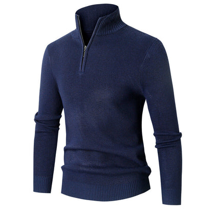 Mens Minimalist Casual Half-zip Turtleneck Sweater