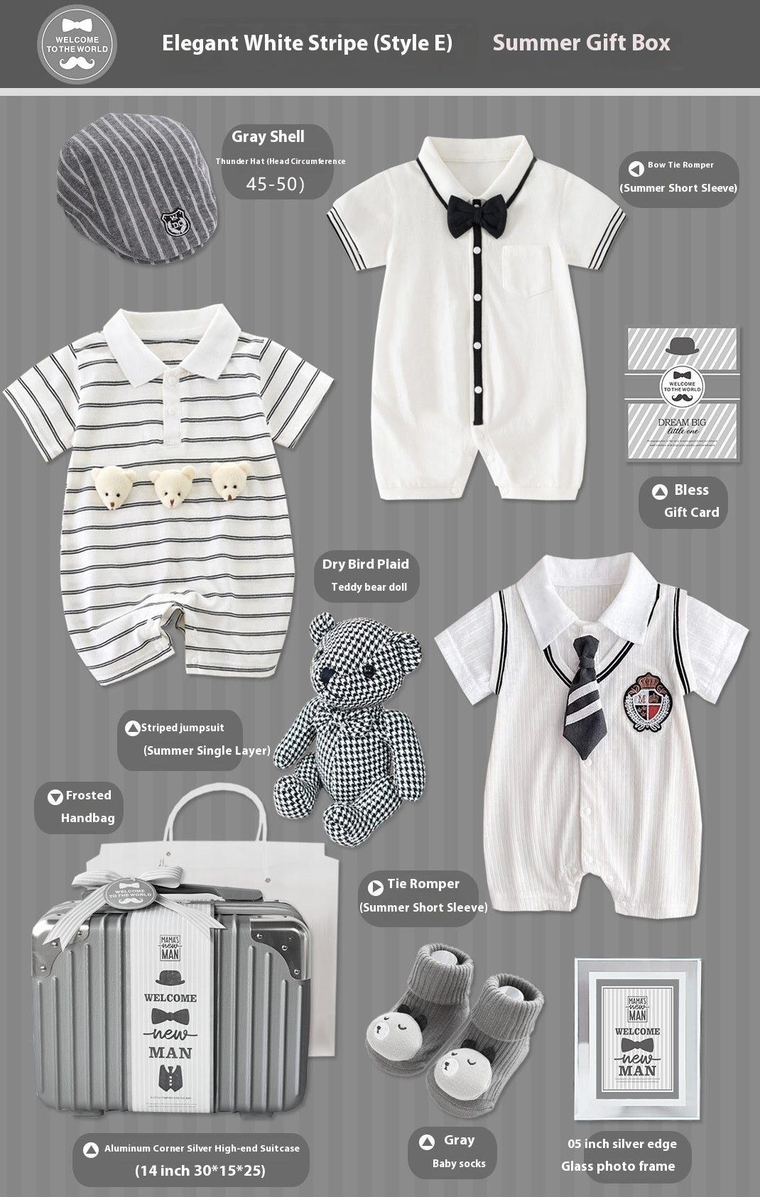 Baby Gift Package Elegant White Striped Gray Baby Boy