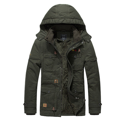 Men's Fleece Padded Jacket Mid-length Hooded Jacket