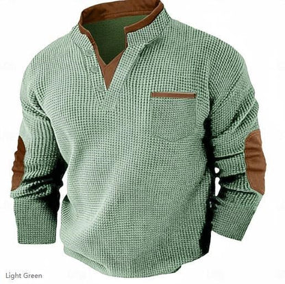 Men's New Casual Texture Waffle Long Sleeve Top