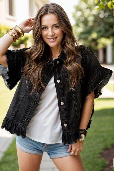 Raw Hem Button Up Denim Top for Chic Everyday Style