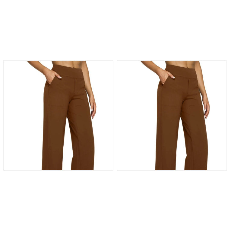 High-waisted Straight-leg Pants With Loose Pockets