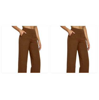 High-waisted Straight-leg Pants With Loose Pockets