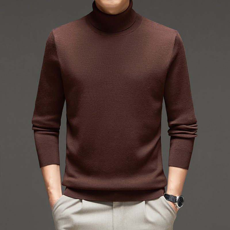 Men's Turtleneck Wool Sweater Winter Thickened Solid Color Plain Style