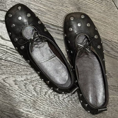 Women Fashionable Rivet Bow Ballet Flats