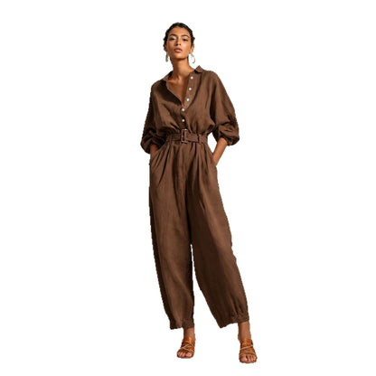 Womens Blended Casual Long-sleeve Jumpsuit