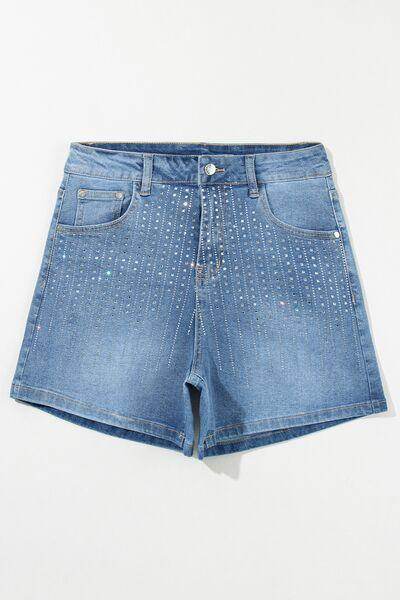 Rhinestone High Waist Denim Shorts for Stylish Summer Wear