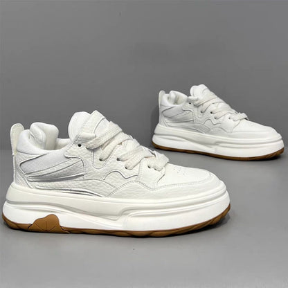 2026 New Spring Fashion Versatile Platform Height-boosting White Sneakers, Trendy Athletic Casual Skate Shoes For Young Men
