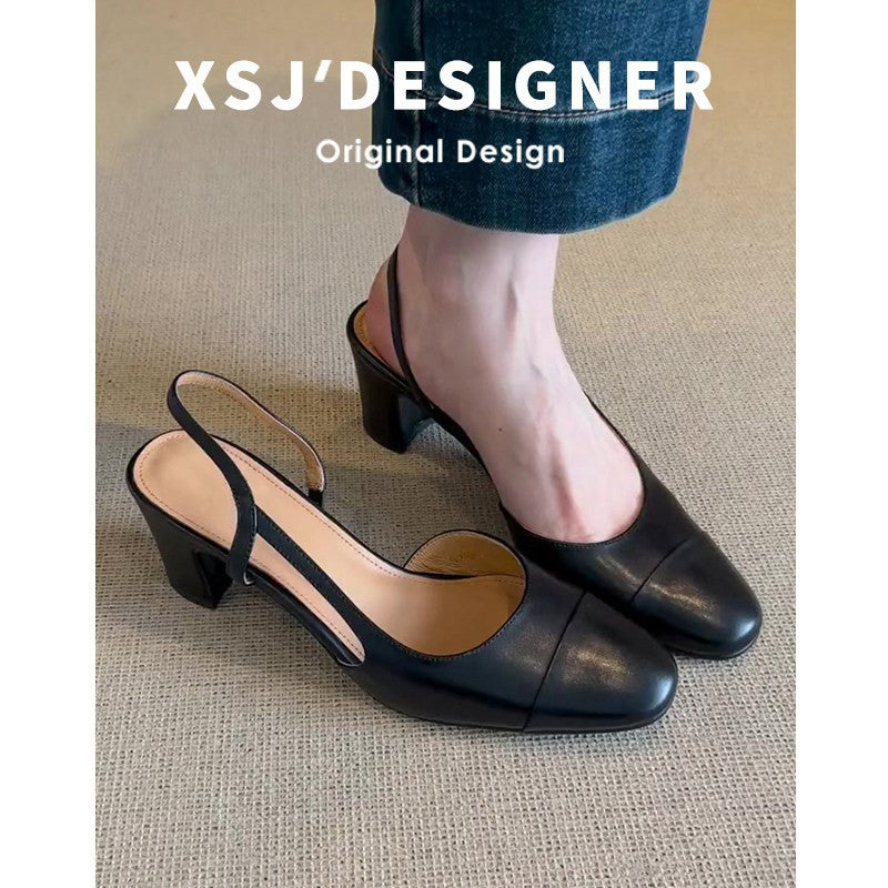 Low-cut Shoes Retro Round-toe Womens Chunky-heel Pumps
