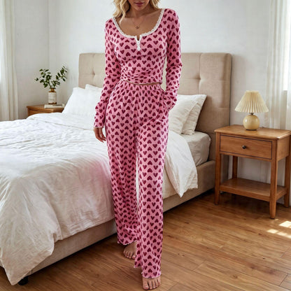Two-piece Set Heart-print Top And Pants