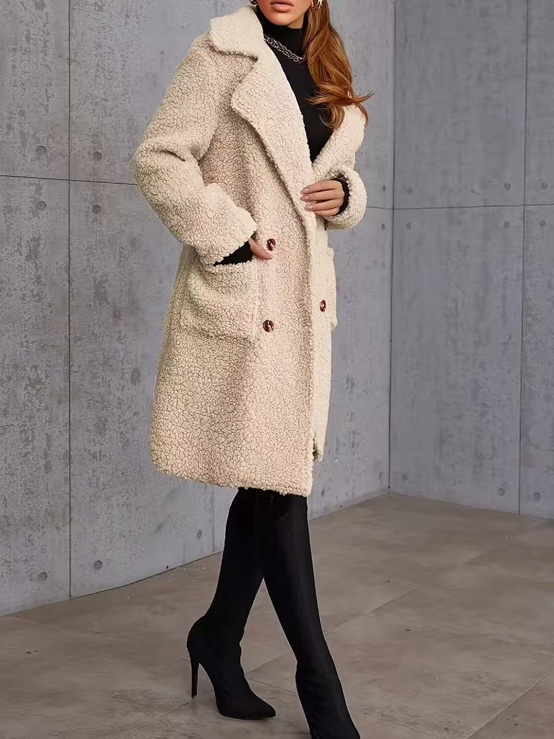Loose-fitting Fleece-lined And Thick Mid-length Coat