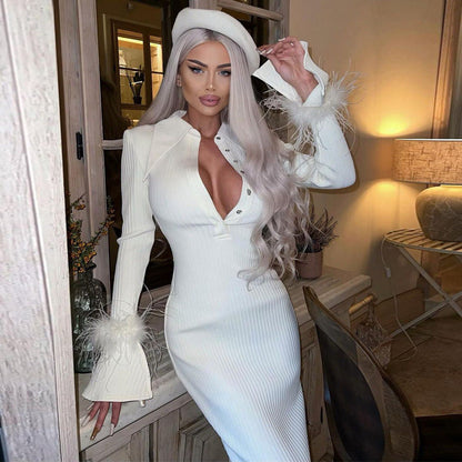 Women's Fashion Temperament Polo Collar Long Dresses
