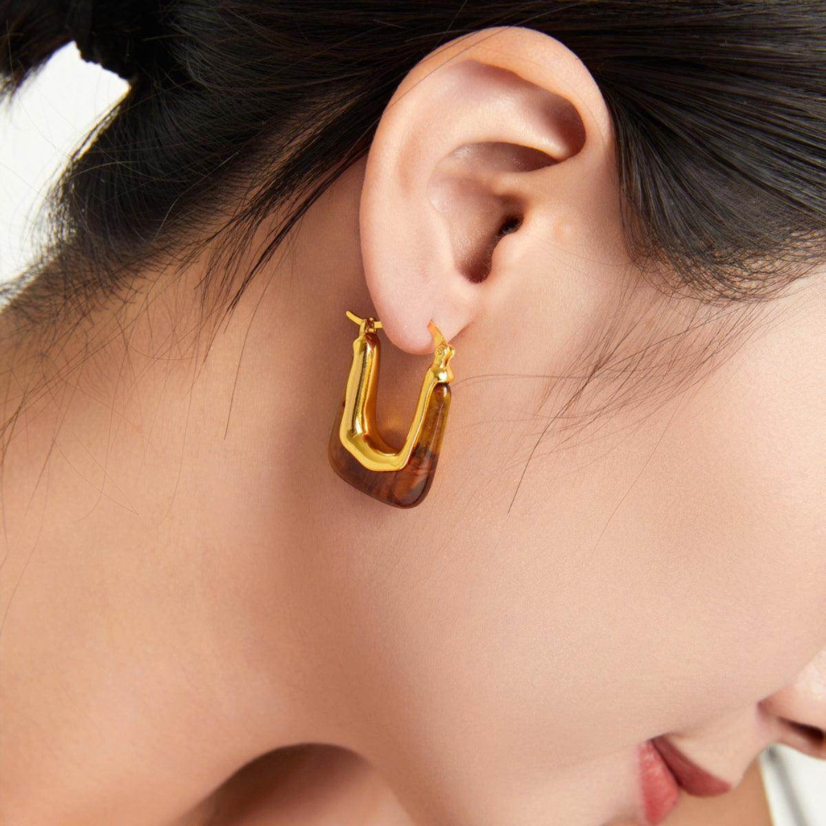 Resin Copper U Shape Earrings for Elegant Style 1 Pair