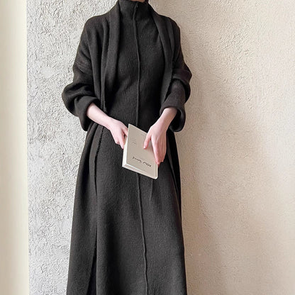 Laid-back Long Knit Cardigan And Sweater Set