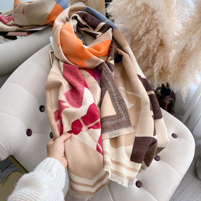Women's Autumn Winter Color-Block Double-Faced Jacquard Scarf