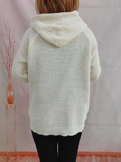 Women's Loose Hooded Knitted Patch Solid Color Sweater