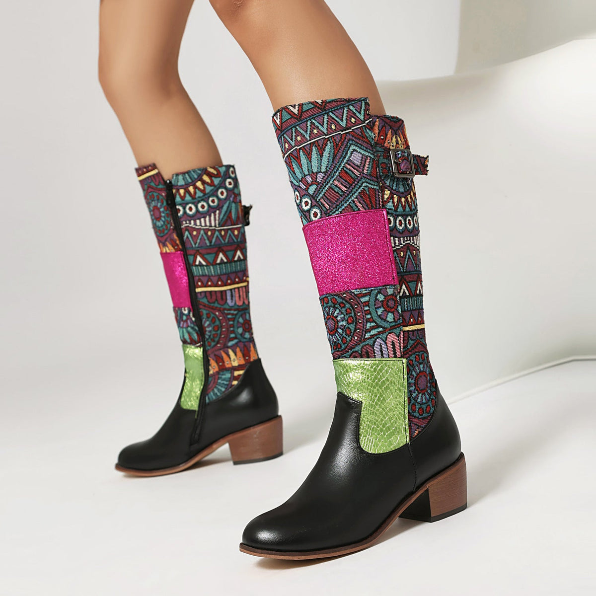 Vintage Ethnic-style Embroidered Patchwork High-top Boots