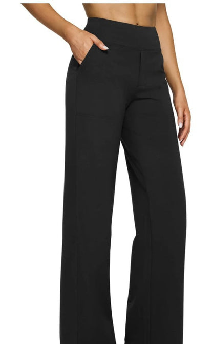 High-waisted Straight-leg Pants With Loose Pockets