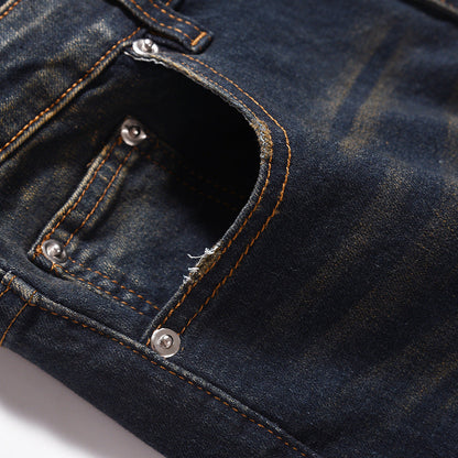 Fashion American Retro Worn Jeans Men