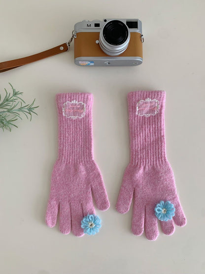 Women's Winter Lace Flower Knitted Gloves