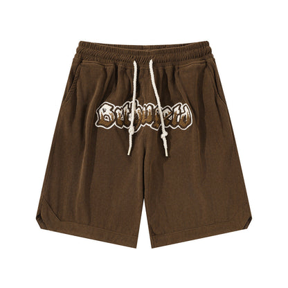 Letter Flocking Embroidered Loose Shorts Men